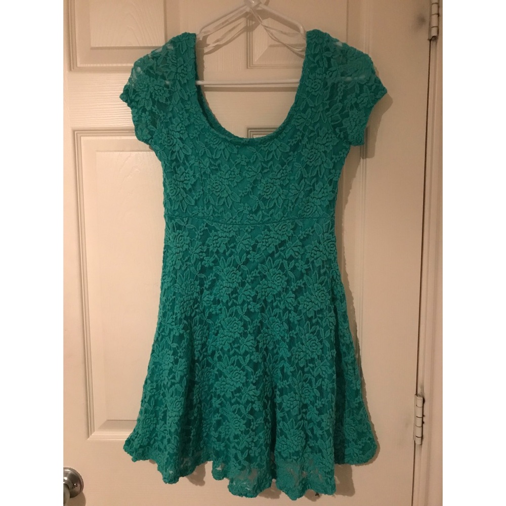 Teal Lace Flower Dress